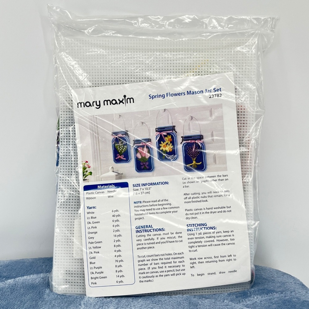 Mary Maxim Spring Flowers Mason Jar Set 23782 Plastic Canvas Kit